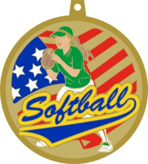 2.5"  SOFTBALL MEDAL-ANTIQUE GOLD