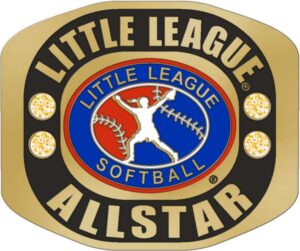 LLR-307 SALE-Little League ALL STAR Ring with Little League Softball Logo.  Comes with  25" CHAIN and Velvet Pouch. size 8