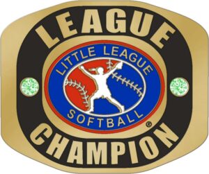 LLR-310 SALE-Little League LEAGUE CHAMPION Ring with Little League Softball Logo. Comes with 25" CHAIN and Velvet Pouch. size 8