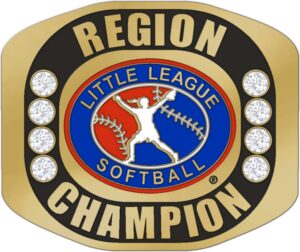 LLR-314 SALE-Little League Softball REGION CHAMPION Ring With Little League Softball Logo. Comes with a  25" Chain and Velvet Pouch. size 8