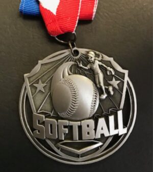 2.5"  3-D SOFTBALL MEDAL-SILVER